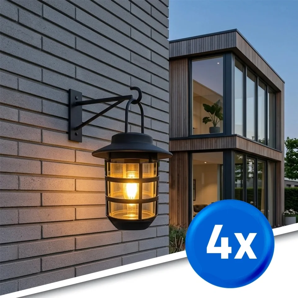 4 stuks zwarte solarlamp sting - hanglamp, priklamp en tafellamp-in 1