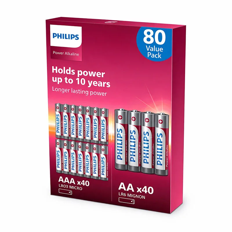 80 Stuks Philips Power Alkaline Batterijen