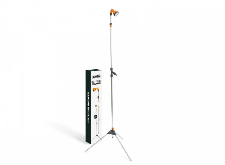 909 Outdoor Buitendouche - Verstelbaar van 165 tot 215 cm - Driepoot - Zilver/Oranje