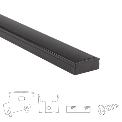 Aluminium ledstrip profiel zwart opbouw 3m - 7 mm hoog - compleet met afdekkap
