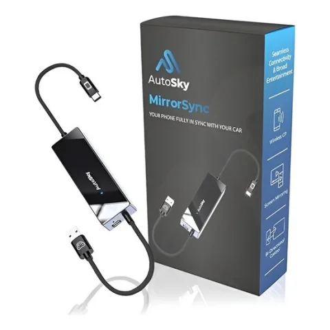 AutoSky AMS-1 Smartphone Mirroring Adapter voor Draadloze CarPlay en Android Auto