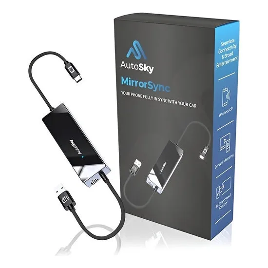 AutoSky AMS-1 Smartphone Mirroring Adapter voor Draadloze CarPlay en Android Auto
