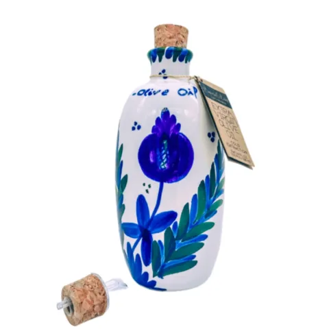 Beneolivia - kruik Granada - gevuld met Arbequina olijfolie uit Zuid-Spanje - blauw - 500 ml .