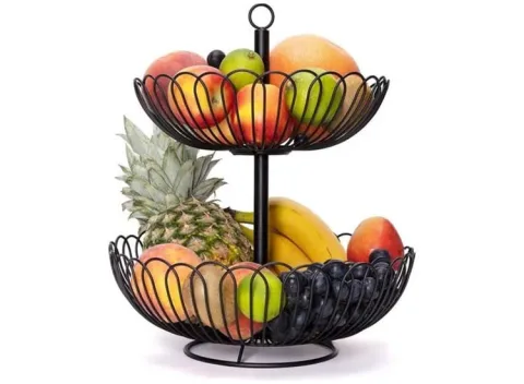 FEDEC Fruitschaal - Fruitmand metaal - 2 Laags - Zwart