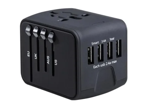 Fedec Universele Wereldstekker met 4 USB Poorten - Internationale Reisstekker voor 150+ landen - Zwart