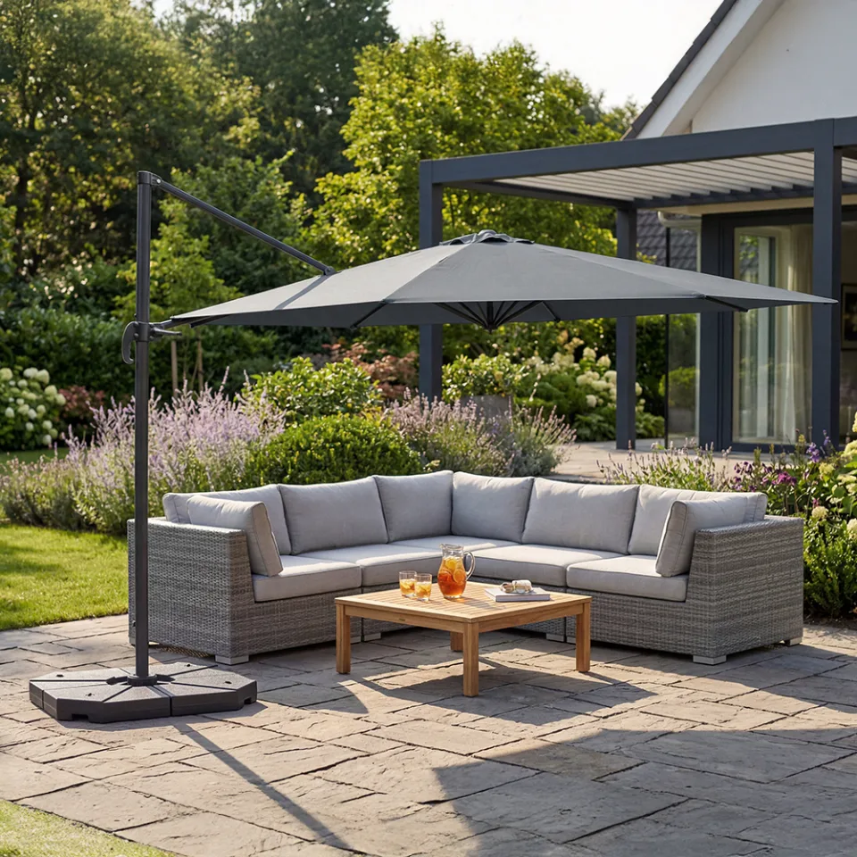 Feel Furniture Luxe Hangende Parasol XXL + gratis parasolvoet
