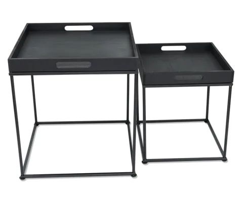 Fitz Living Salontafels - Vierkante bijzettafels - 2 Stuks - Zwart