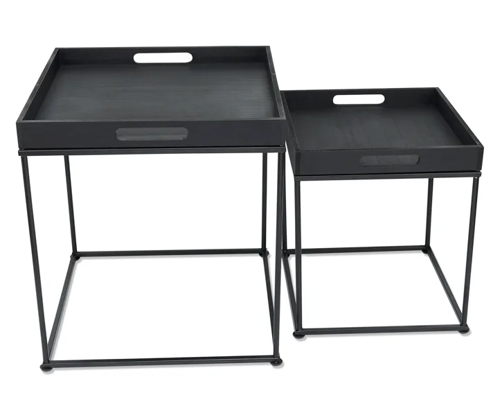 Fitz Living Salontafels - Vierkante bijzettafels - 2 Stuks - Zwart