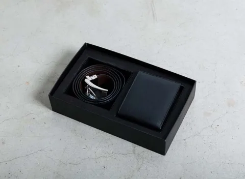 Geschenkset - Portemonnee (Zwart) met Omkeerbare Leren Riem (Zwart/Bruin)