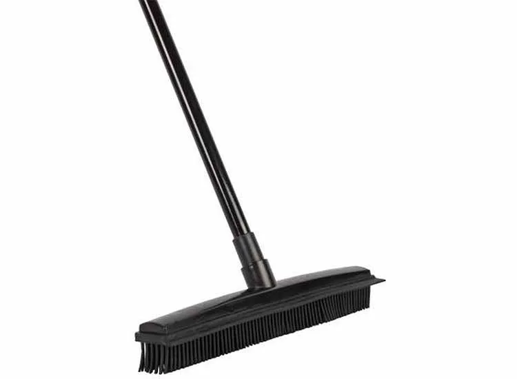 GS Rubberen Bezem - Kappersbezem - Vloerwisser met Steel - 68-120 cm - Zwart