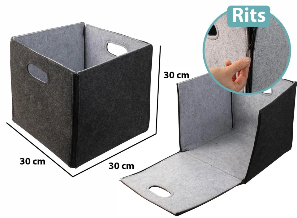 Gusta Opbergmand - Grijs - Vilt met Ritsen - 30x30x30cm