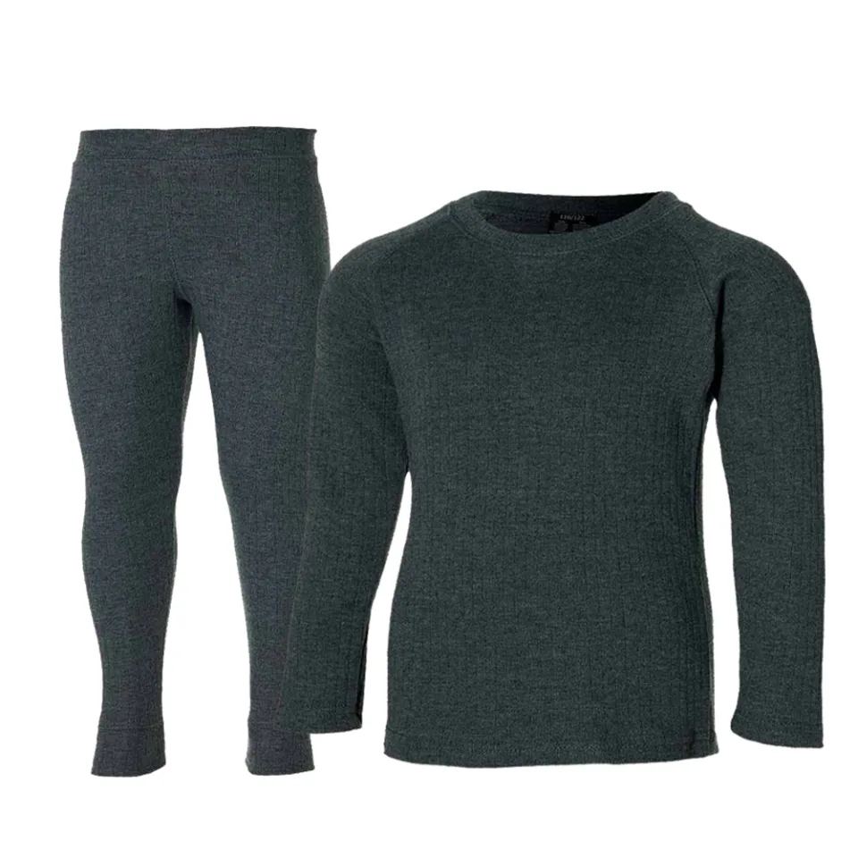 Heatkeeper Thermoset Kinderen Comfort - Thermoshirt + Thermo Legging - Antraciet Melange-140/146