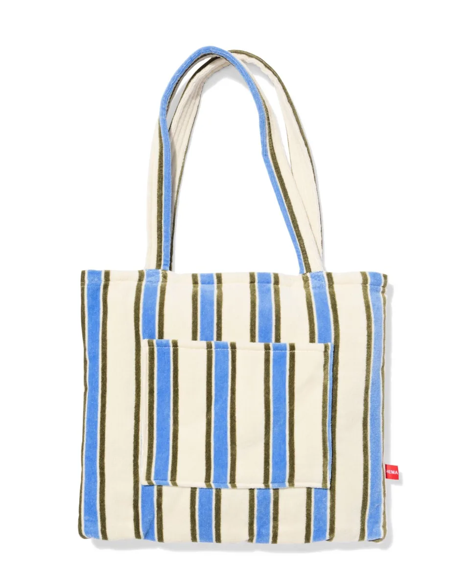 HEMA 2-in-1 strandlaken en tas velours strepen blauw