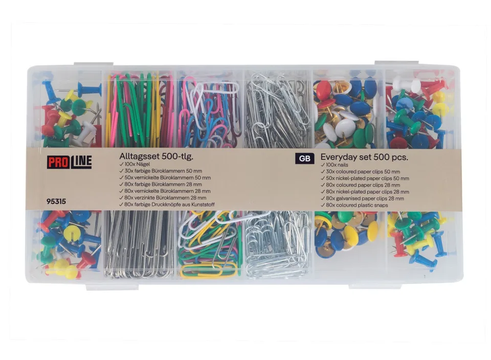 Hi 500-delige Bureau-accessoires - Kleurenpinnen, Paperclips en I-Nails