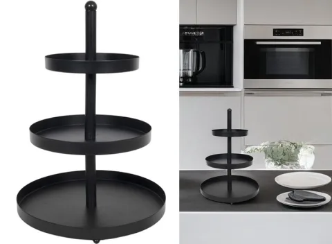HIT Metalen Etagere - Serveertoren - 3 laags - 25 x 35 cm - Zwart