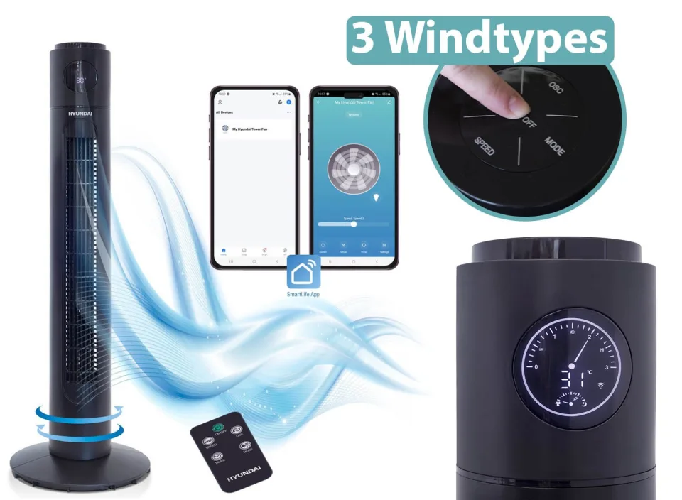 Hyundai Torenventilator Deluxe WiFi - 91 cm - 3 Windtypes - Oscillerend