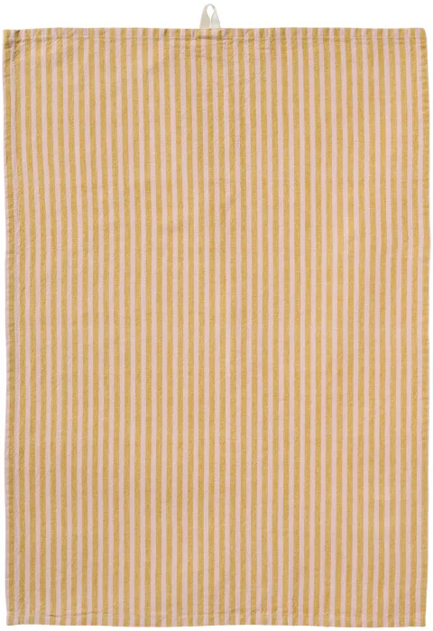IB Laursen - Theedoek Linea - smalle streep mosterd/roze .