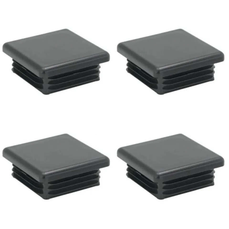 Inslagdop/meubeldop zwart vierkant 4 bij 4 cm en hoogte 0,4 cm van kunststof - 4 stuks