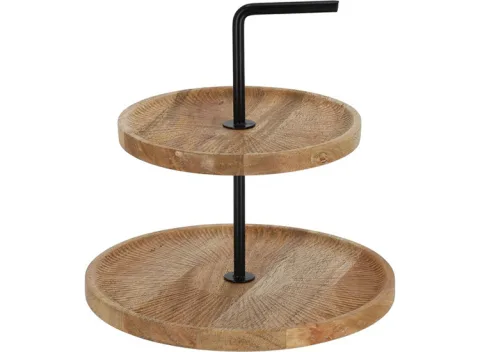 JENS Living Etagere - Mango hout - 2 laags - ∅26 x 28 cm - Naturel