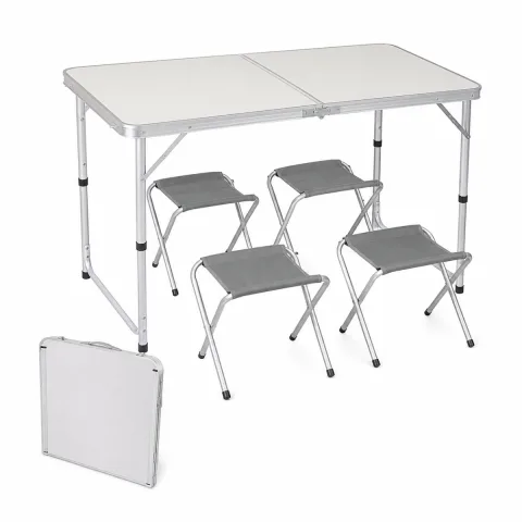 Kynast Camping Klaptafel Set - 5-delig - Aluminium - Tafel met 4 Krukjes