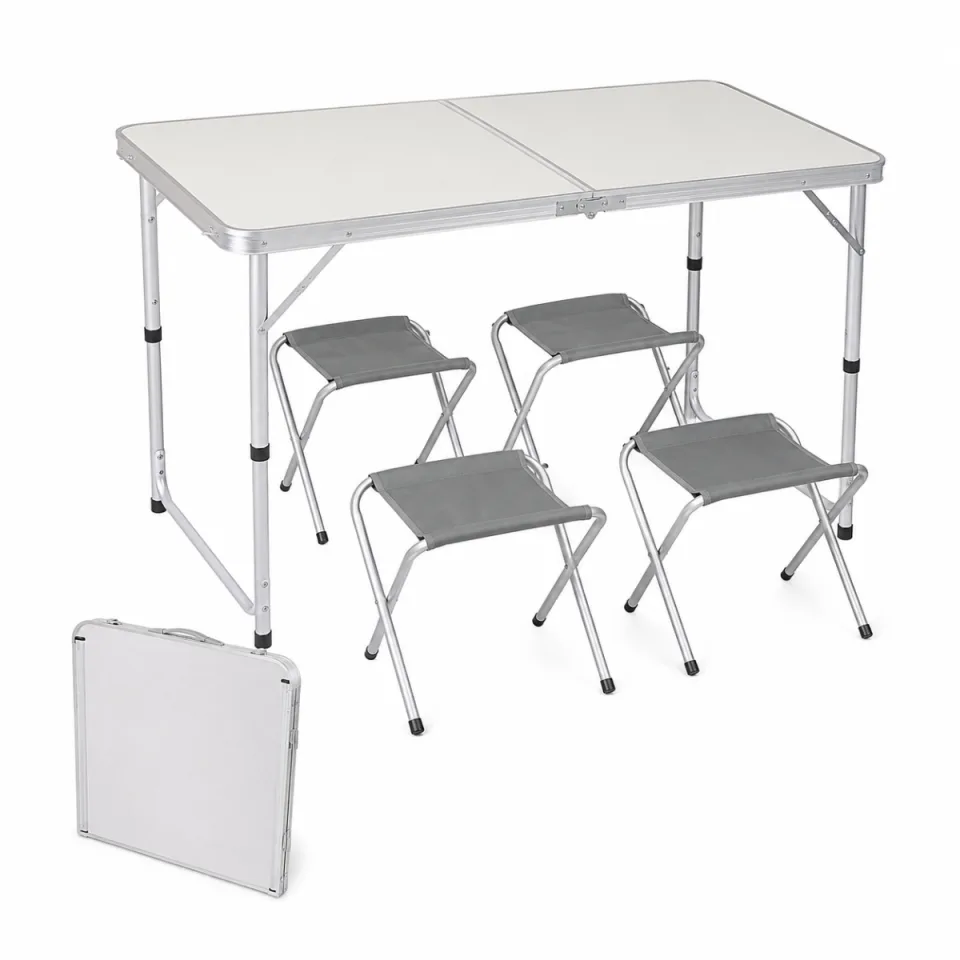 Kynast Camping Klaptafel Set - 5-delig - Aluminium - Tafel met 4 Krukjes