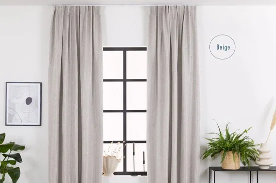 Lifa-Living - Beige Luxe Gordijnen - Verduisterend - Polyester - met 10 Ophanghaken - 150 x 260 cm