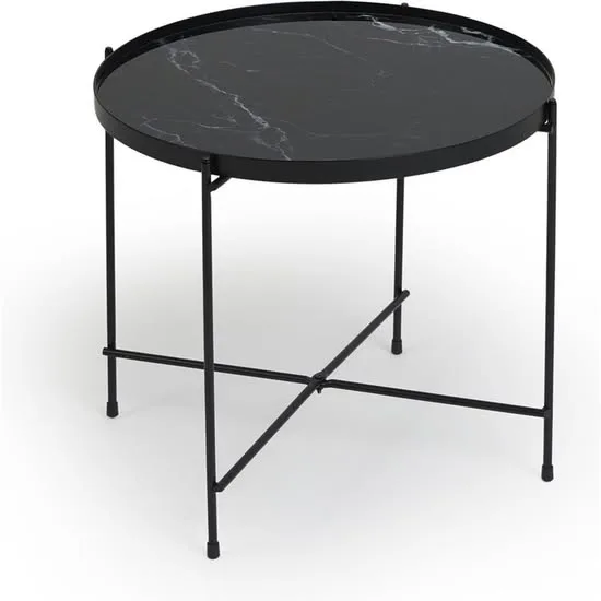 Lifa Living ronde bijzettafel - marmerlook - zwart - 38x50 cm