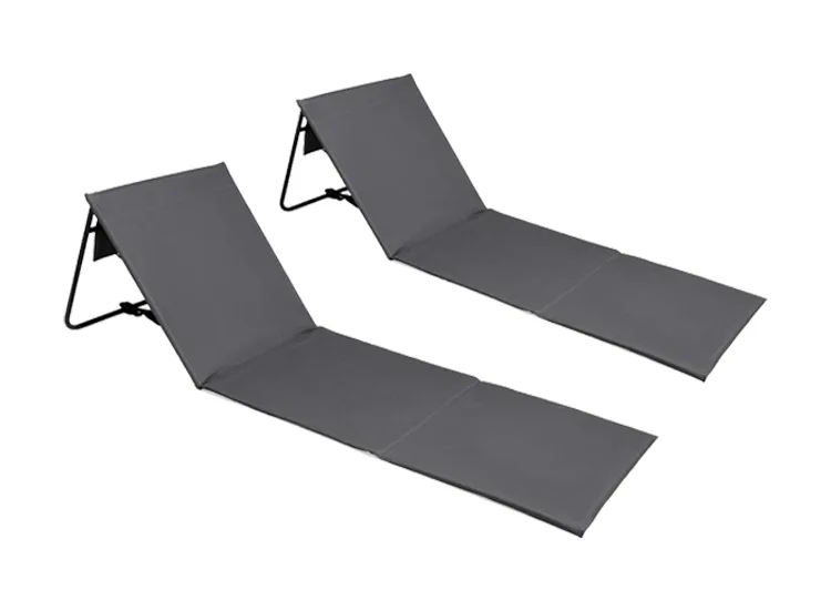 Lig-/Strandmatten Grijs - strandmat met rugsteun - 2 stuks