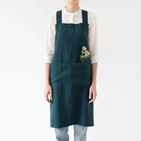Linen Tales - linnen keukenschort kruisband - deep water .
