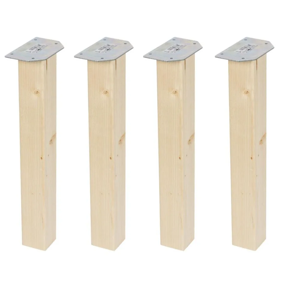 Meubelpoot vierkant 5,5 bij 5,5 cm en hoogte 42 cm van massief hout - 4 stuks