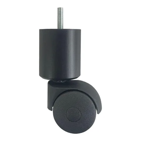 Meubelpoot zwart met wiel rond Ø 5 cm en hoogte 12,5 cm van massief hout (M8)