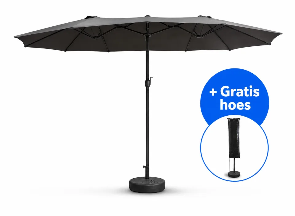 Nexxt Dubbele Parasol XXL - 450 x 260 cm - Gratis Hoes - Zwart