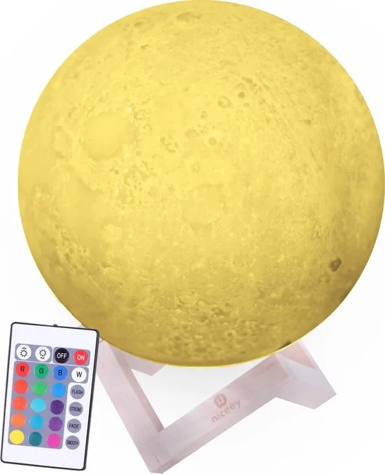 Niceey Maanlamp 3D - 20 cm - Oplaadbaar Kinder Tafellamp - Met afstandsbediening