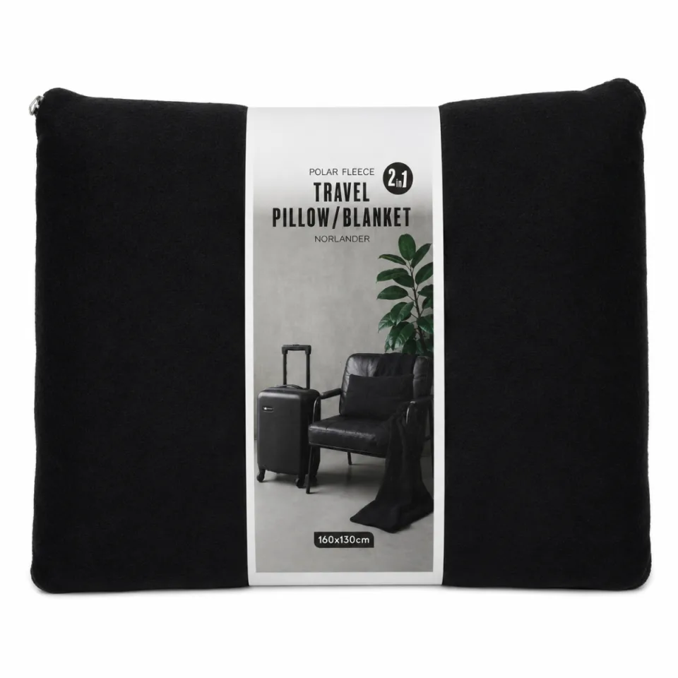Norlander 2-in-1 Reis Kussen of Deken - 2in1 - Zwart - Travel Pillow - Blanket