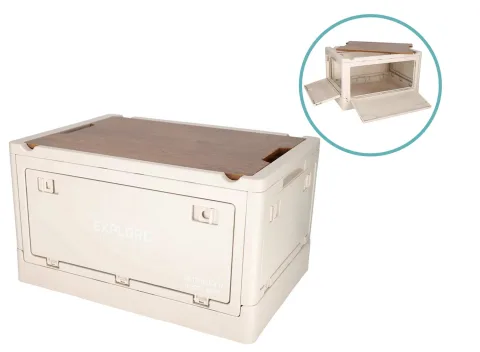 Norländer krat met houten deksel - off-white - 33 L - inklapbaar en stapelbaar