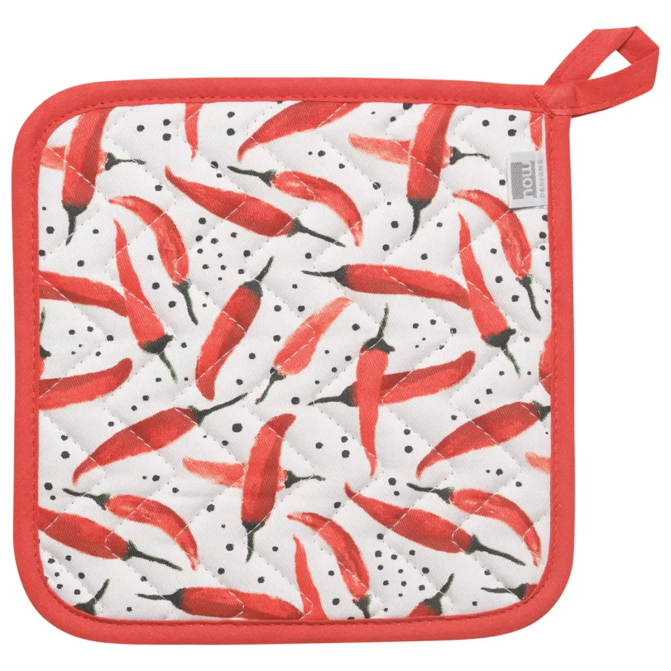 Now Designs - pannenlap rode chilipeper - wit/rood .
