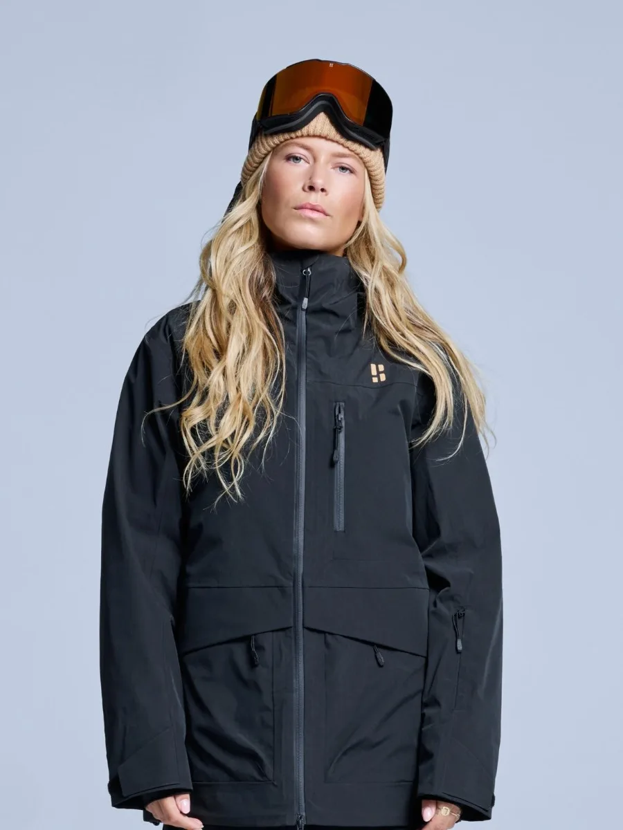 Poederbaas Ski-jas Dames Freeride 3L Hardshell Zwart-S