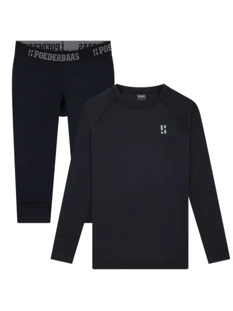 Poederbaas Thermoset Merinowol Dames - Thermoshirt + Thermolegging 3/4 - Zwart-M
