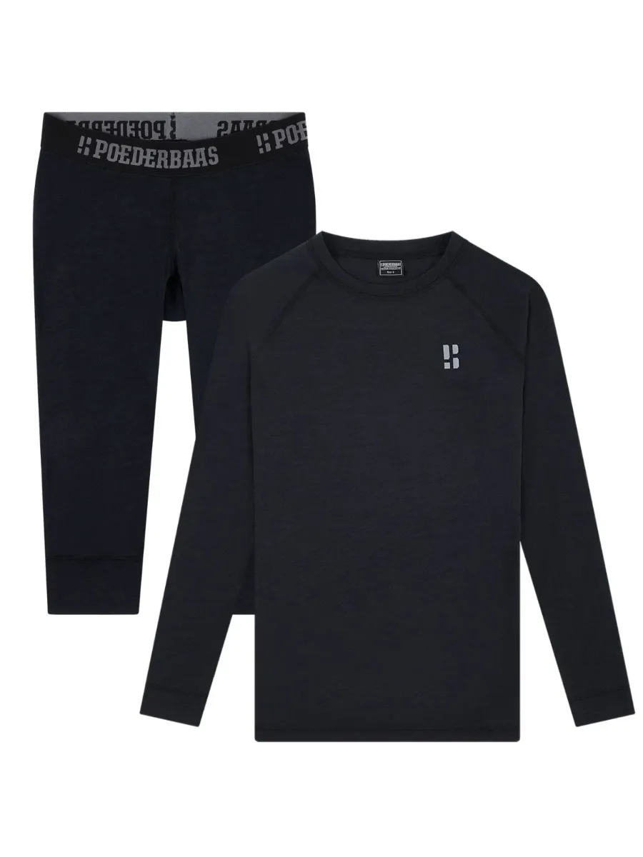 Poederbaas Thermoset Merinowol Dames - Thermoshirt + Thermolegging 3/4 - Zwart-S