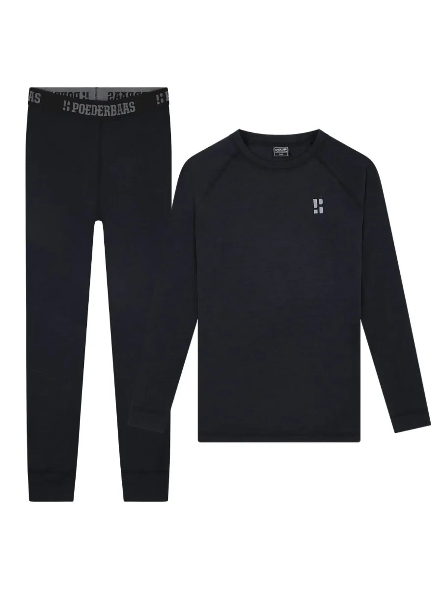 Poederbaas Thermoset Merinowol Dames - Thermoshirt + Thermolegging - Zwart-S