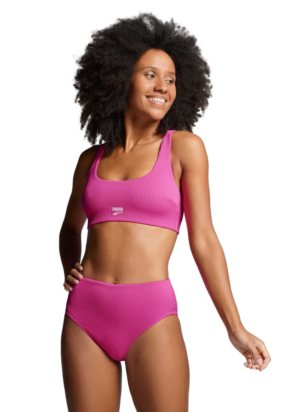 Puma Bikinibroekje Ribbed High Waist Brief Neon Pink Combo-L