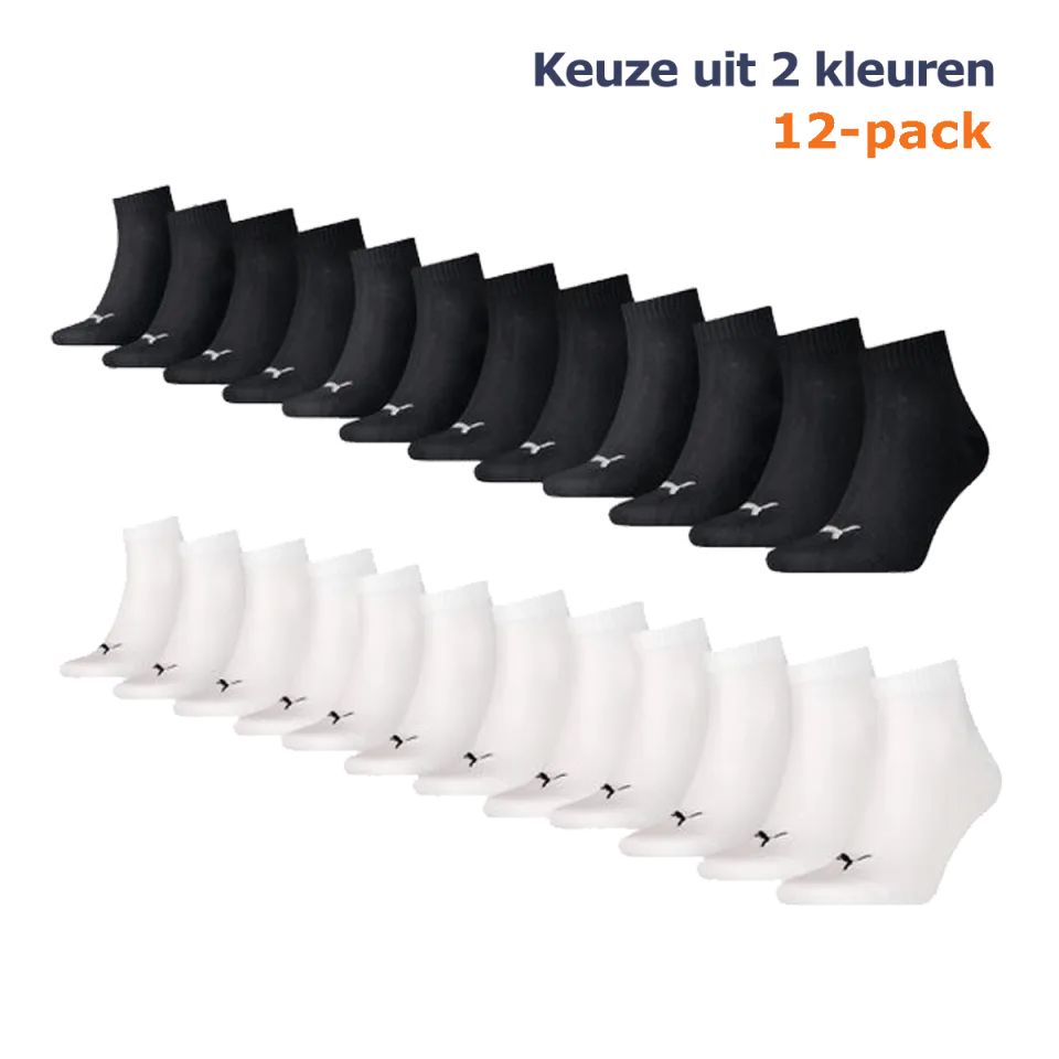 Puma Quarter Sokken Plain 12-pack Zwart-43/46