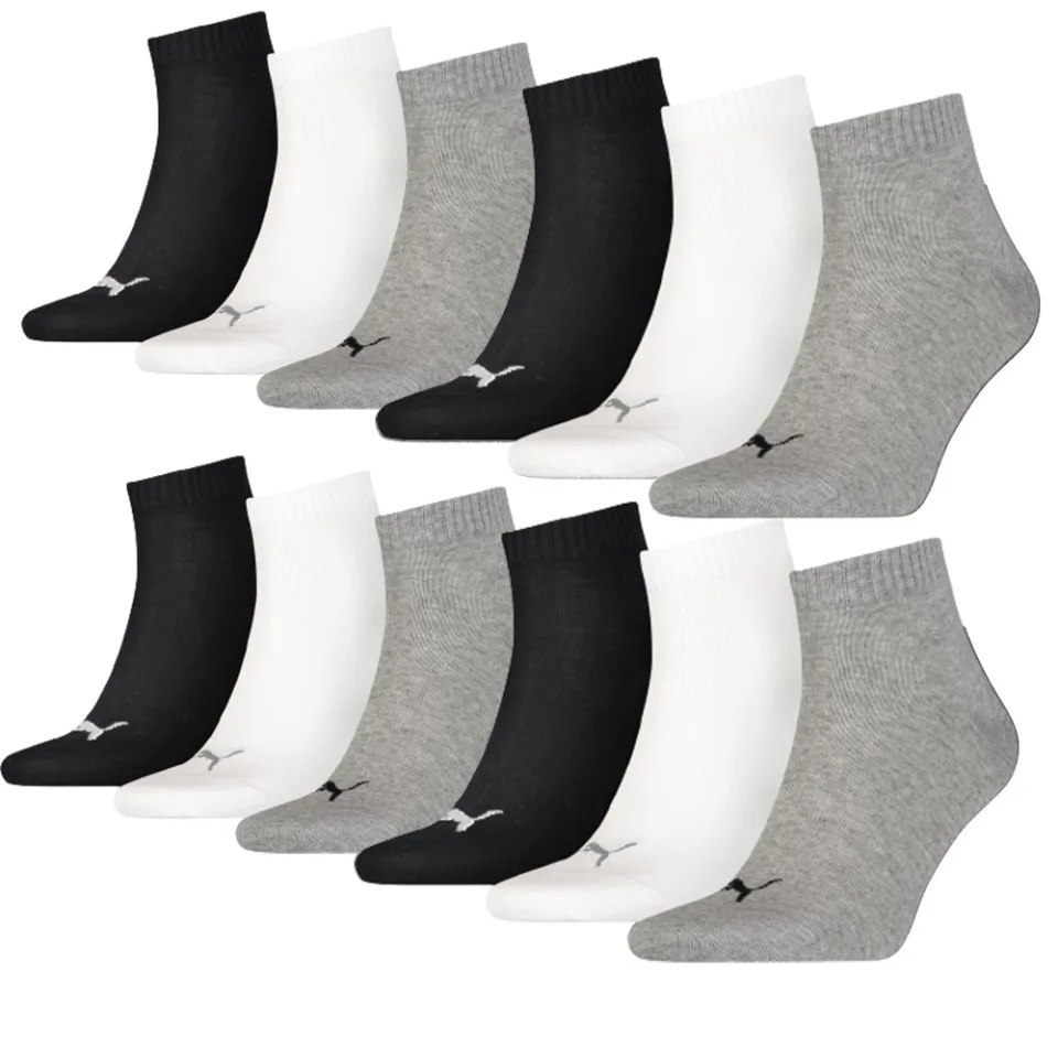 Puma Quarter Sokken Plain 12-pack Zwart / Wit / Grijs-35/38