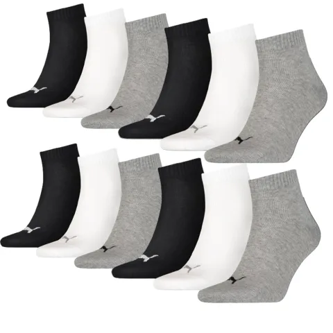 Puma Quarter Sokken Plain 12-pack Zwart / Wit / Grijs-39/42
