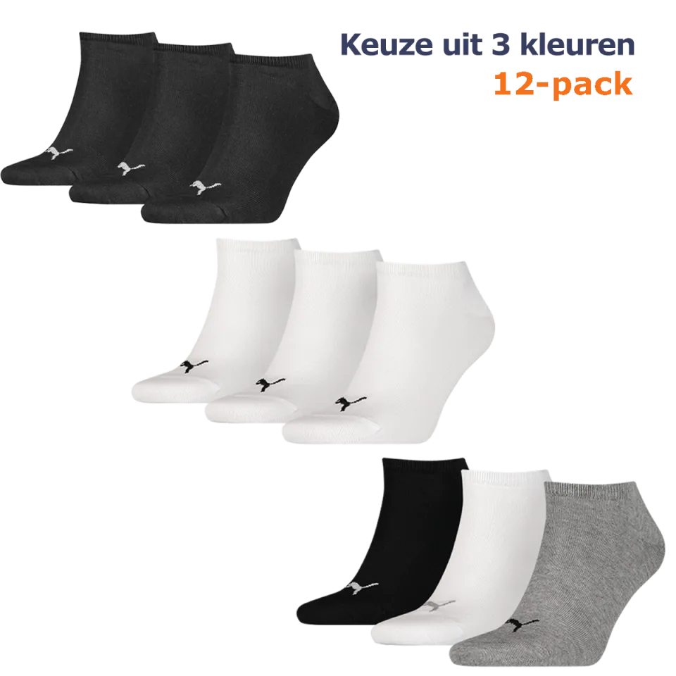 Puma Sneakersokken Plain 12-pack Zwart / Wit / Grijs-35/38