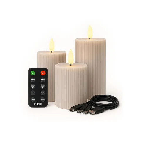 Set van 3 FlinQ Oplaadbare LED Kaars met Rib