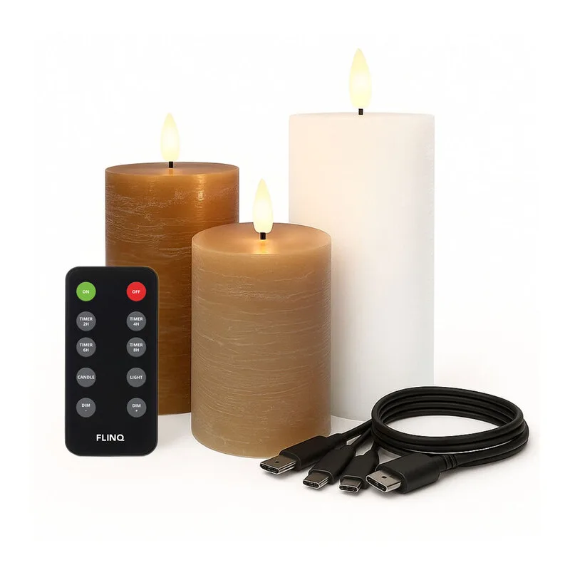 Set van 3 FlinQ Oplaadbare LED Pilaar Kaarsen