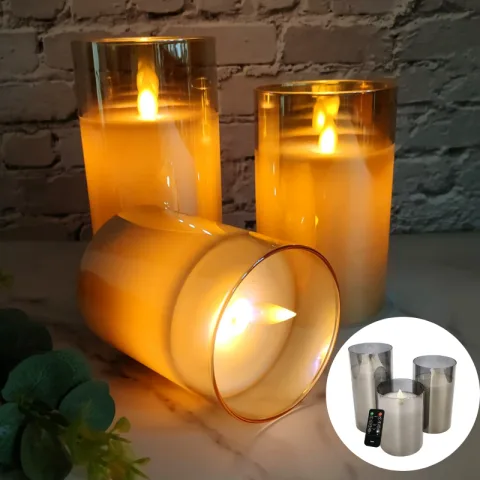 Set van 3 FlinQ Smoked Glass LED Kaarsen