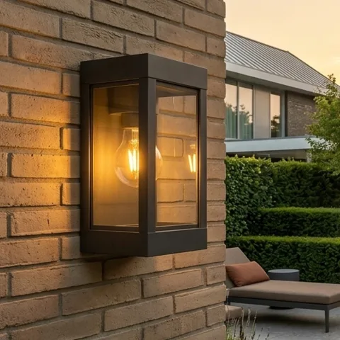Solar led wandlamp cube met filament led lamp