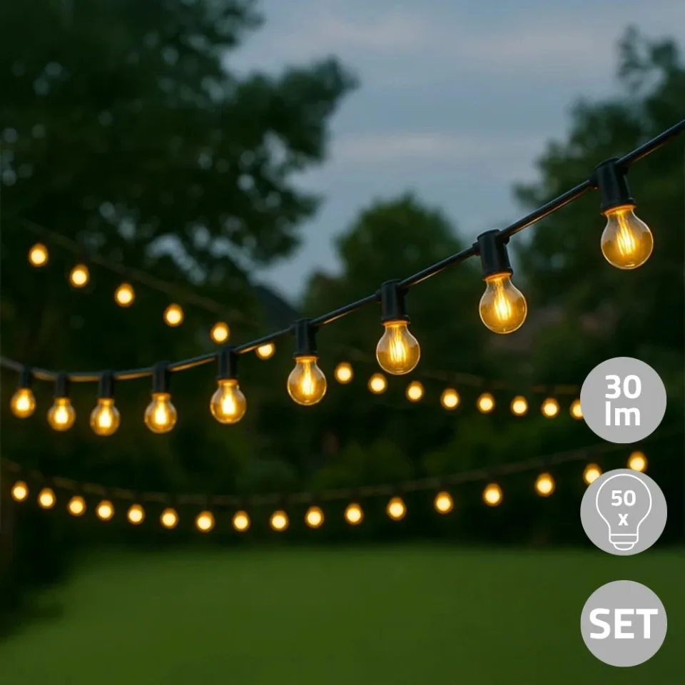 Solar lichtslinger chain | met 50 warm witte led filament lampen